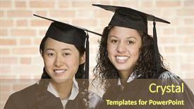  Presentation with female power plugs - Audience pleasing presentation theme consisting of education moments - two female graduates backdrop and a  colored foreground