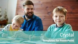  Presentation with fun - Colorful presentation theme enhanced with education moments - waist-up portrait of family having backdrop and a teal colored foreground