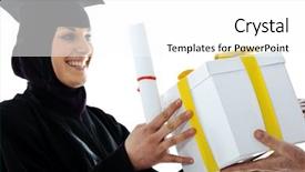  Presentation with arabic - PPT layouts enhanced with education moments - young arabic muslim female graduating background and a white colored foreground