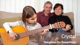  Presentation with guitar - Colorful slide deck enhanced with education music - little girl playing guitar backdrop and a coral colored foreground