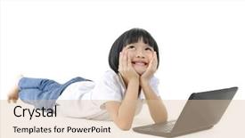  Presentation with notebook - Presentation design consisting of education notebook - pan asian school girl using background and a lemonade colored foreground