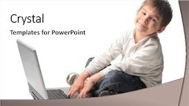  Presentation with trauma child - Colorful presentation design enhanced with education notebook - smiling child using a laptop backdrop and a white colored foreground
