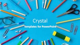  Presentation with education supplies - PPT layouts having education-office-and-object-concept background and a teal colored foreground
