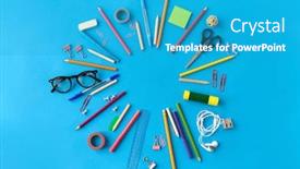  Presentation with education supplies - Theme with education-office-and-object-concept background and a teal colored foreground