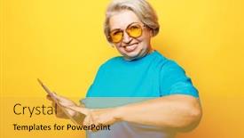  Presentation with tehnology - Theme having education-old-people-and-tehnology background and a yellow colored foreground