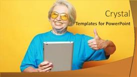  Presentation with ipad - Slides enhanced with education-old-people-and-tehnology background and a yellow colored foreground