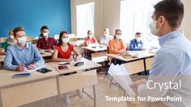  Presentation with masks - Slide deck enhanced with education-pandemic-and-health-concept background and a coral colored foreground