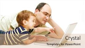 Presentation with father son and looking - Theme with education parents - father and son with notebook background and a  colored foreground