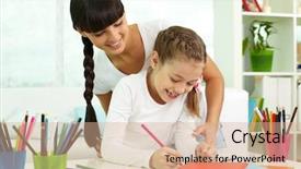  Presentation with colorful teeth mold - Beautiful presentation featuring education parents - portrait of laughing girl drawing backdrop and a coral colored foreground