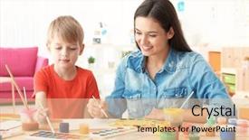  Presentation with table ronde - PPT layouts having education parents growth - cute boy with mother painting background and a lemonade colored foreground