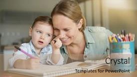  Presentation with reading labels - Presentation theme having education parents growth - mother and young daughter drawing background and a  colored foreground