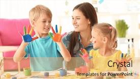  Presentation with education cute - Audience pleasing PPT layouts consisting of education parents growth - young mother and cute kids backdrop and a yellow colored foreground