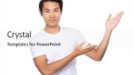  Presentation with asian - Presentation design consisting of education partners - asian man present something background and a  colored foreground