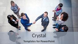  Presentation with young business people - Slide set having education partners - young multiethnic business people group background and a  colored foreground