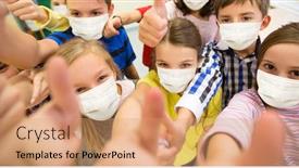  Presentation with medical education - Beautiful presentation design featuring education-people-and-pandemic-concept backdrop and a coral colored foreground