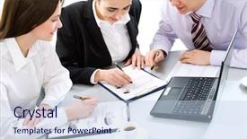  Presentation with business plan - Beautiful PPT theme featuring educational planning - image of successful partners discussing backdrop and a  colored foreground