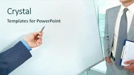  Presentation with research locale small business strategy - Audience pleasing presentation consisting of educational planning - male hand showing business strategy backdrop and a  colored foreground