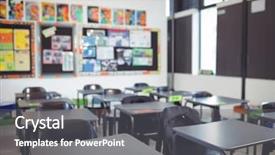  Presentation with chairs - PPT theme consisting of education poster - interior of empty classroom background and a gray colored foreground