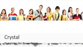  Presentation with students - Cool new slides with education poster - large group of smiling students backdrop and a white colored foreground