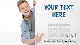  Presentation with boy band - Slide set consisting of education poster - teenage boy and banner background and a light gray colored foreground