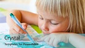  Presentation with childrens drawing - Presentation design featuring education preschool - cute little girl sitting background and a light blue colored foreground