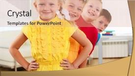  Presentation with classroom tests - Audience pleasing slides consisting of education preschool - group classmates standing backdrop and a coral colored foreground