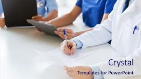  Presentation with medicine - PPT theme featuring education profession people and medicine background and a sky blue colored foreground