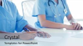  Presentation with medical profession - Colorful PPT theme enhanced with education profession people and medicine backdrop and a light blue colored foreground