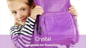  Presentation with barbie girl - PPT theme consisting of education purple - beautiful little girl holding backpack background and a purple colored foreground