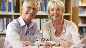  Presentation with library - Cool new PPT theme with education reading - senior students working in library backdrop and a coral colored foreground