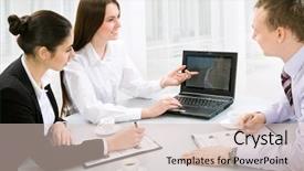  Presentation with business plan - Colorful slide set enhanced with education report - image of successful partners discussing backdrop and a  colored foreground