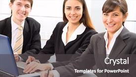  Presentation with camera - Slides with education report - image of young businesspeople looking background and a dark gray colored foreground