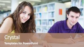  Presentation with college students - Audience pleasing PPT layouts consisting of education research - two college students in library backdrop and a coral colored foreground