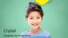  Presentation with school board - Colorful presentation design enhanced with education school and children concept backdrop and a mint green colored foreground