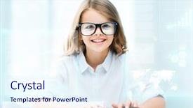  Presentation with future education - Audience pleasing presentation design consisting of education school and future technology concept - little student girl with keyboard and virtual screen at school backdrop and a sky blue colored foreground