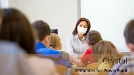  Presentation with medical face mask - Cool new slide deck with education-school-and-pandemic-concept backdrop and a coral colored foreground