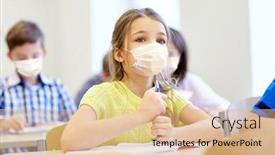  Presentation with medical face mask - Cool new PPT theme with education-school-and-pandemic-concept backdrop and a lemonade colored foreground