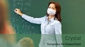  Presentation with medical teacher - PPT theme with education-school-and-pandemic-concept background and a ocean colored foreground