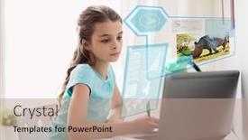  Presentation with school technology - Cool new PPT theme with education-school-and-technology-concept backdrop and a coral colored foreground