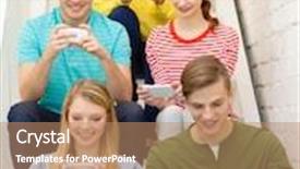  Presentation with technology students - Audience pleasing slide set consisting of concept - smiling students with smartphone backdrop and a coral colored foreground