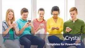  Presentation with technology students - Amazing slides having education school and technology concept - smiling students with smartphone texting at school backdrop and a navy blue colored foreground