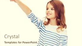 Presentation with education cute - Cool new presentation theme with education school and virtual screen concept - cute little girl pointing in the air or virtual screen backdrop and a cream colored foreground