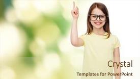  Presentation with education cute - Presentation featuring education school and vision concept - smiling cute little girl in black eyeglasses background and a cream colored foreground