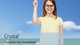  Presentation with education cute - Audience pleasing PPT layouts consisting of education school and vision concept - smiling cute little girl in black eyeglasses backdrop and a light blue colored foreground