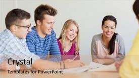  Presentation with architecture - Presentation having construction college building - education school architecture and people background and a coral colored foreground