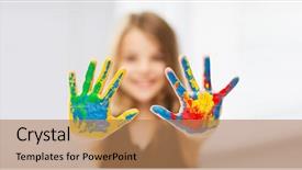  Presentation with art - Presentation design featuring education school art and painitng background and a coral colored foreground