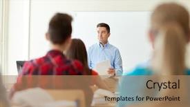  Presentation with classroom tests - PPT theme featuring education school learning and people background and a  colored foreground