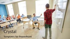  Presentation with school board - Slide set having education school learning and people background and a mint green colored foreground