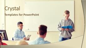  Presentation with examination - Beautiful slide deck featuring education school learning examination backdrop and a cream colored foreground