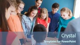  Presentation with people talking - PPT theme enhanced with education school learning teaching background and a ocean colored foreground